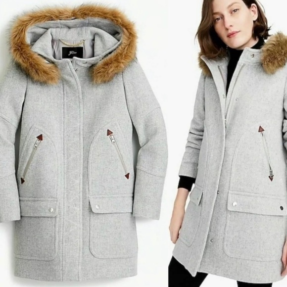 J. Crew Chateau Wool Parka Jacket in Italian Stadium Cloth in Grey Sz 8 - Picture 1 of 11